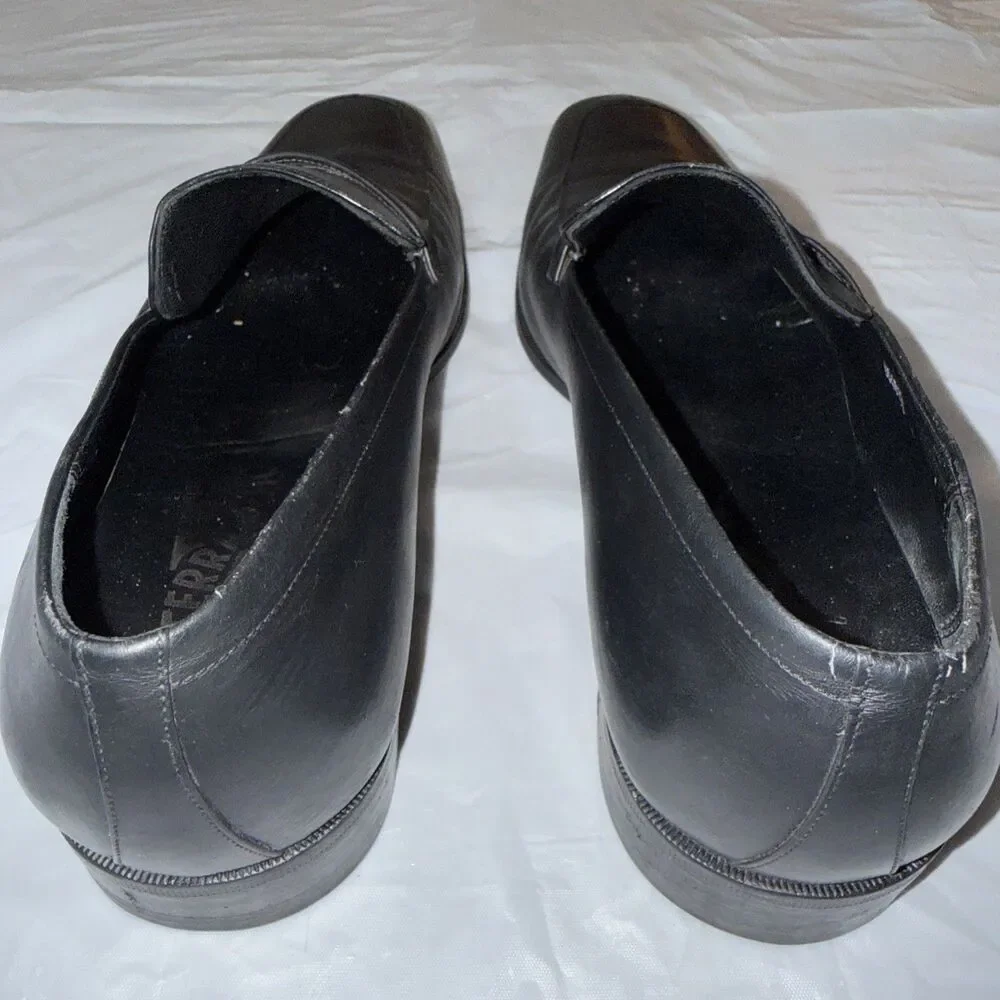 Salvatore Ferragamo Men 9 EE Black Leather Silver Bit Loafers Luxury Shoes Italy